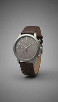 Leather strap watch, Use a 3/4 angle for the watch to capture the face and part of the strap, showcasing both the...