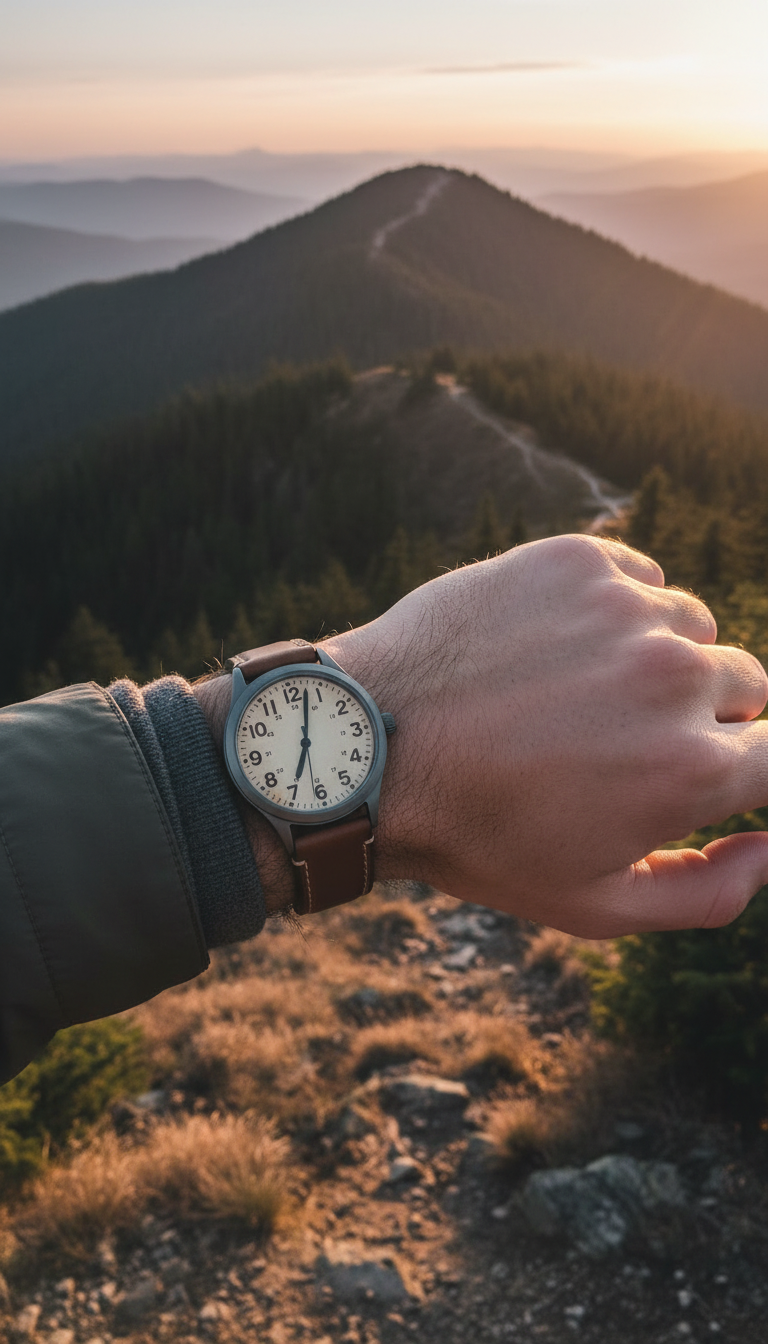 Vintage-Inspired Field Watch Brown Leather in use