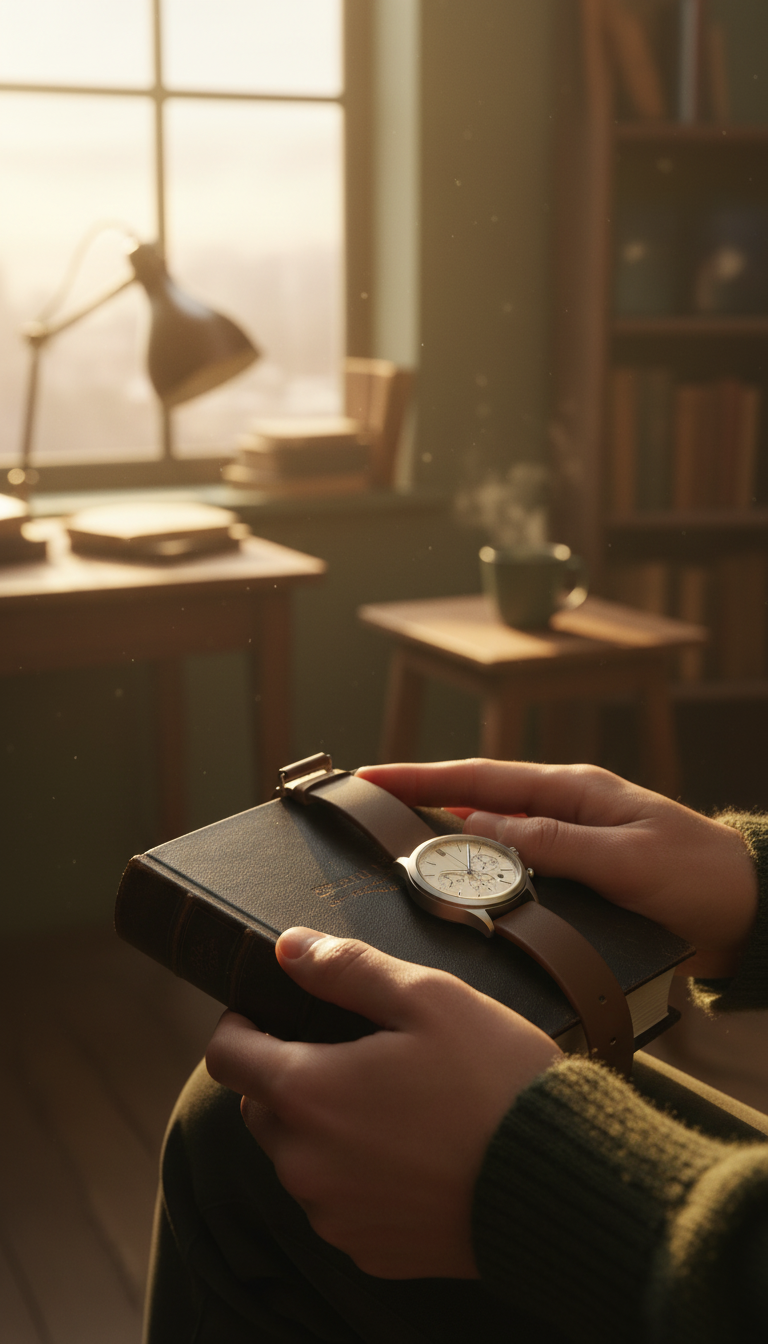 Ivory Taupe Chronograph Watch in use