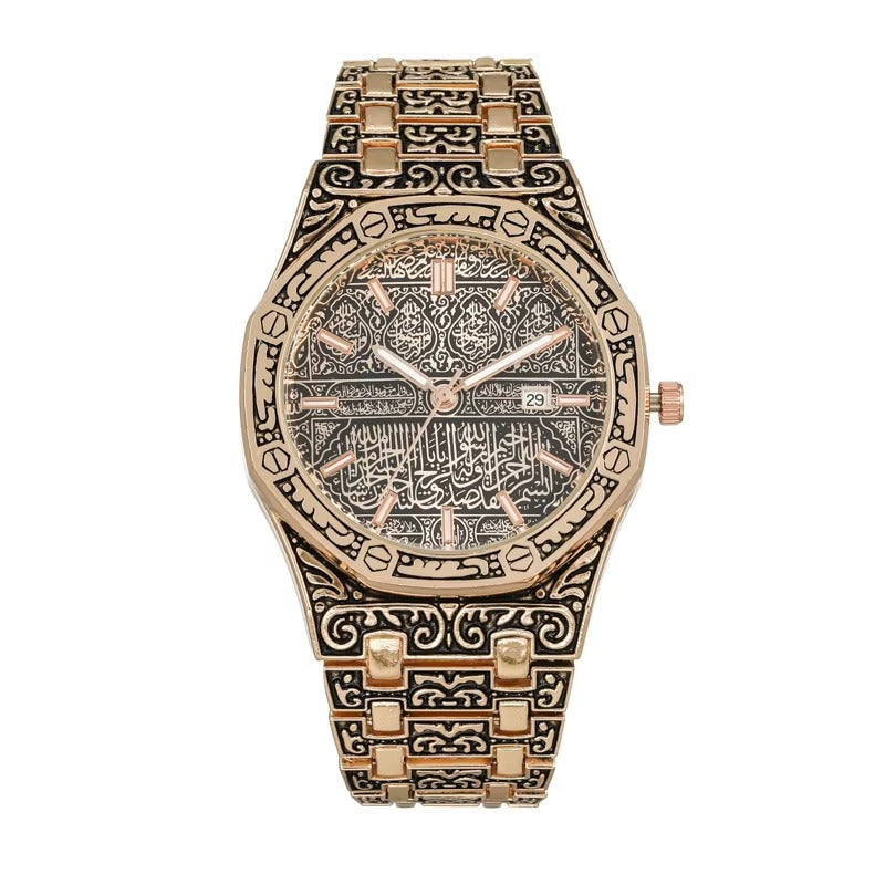 Designed for men of strength, dignity, and style. A luxurious Islamic wristwatch featuring intricate Arabic calligraphy — where faith meets modern elegance. Crafted with sacred Islamic artistry.