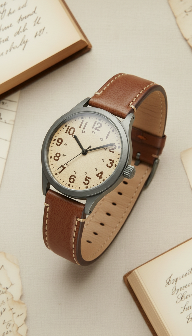 Alternate angle view of Vintage-Inspired Field Watch Brown Leather